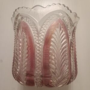 Pink and Clear Pressed Glass Vase with Leaf Pattern
